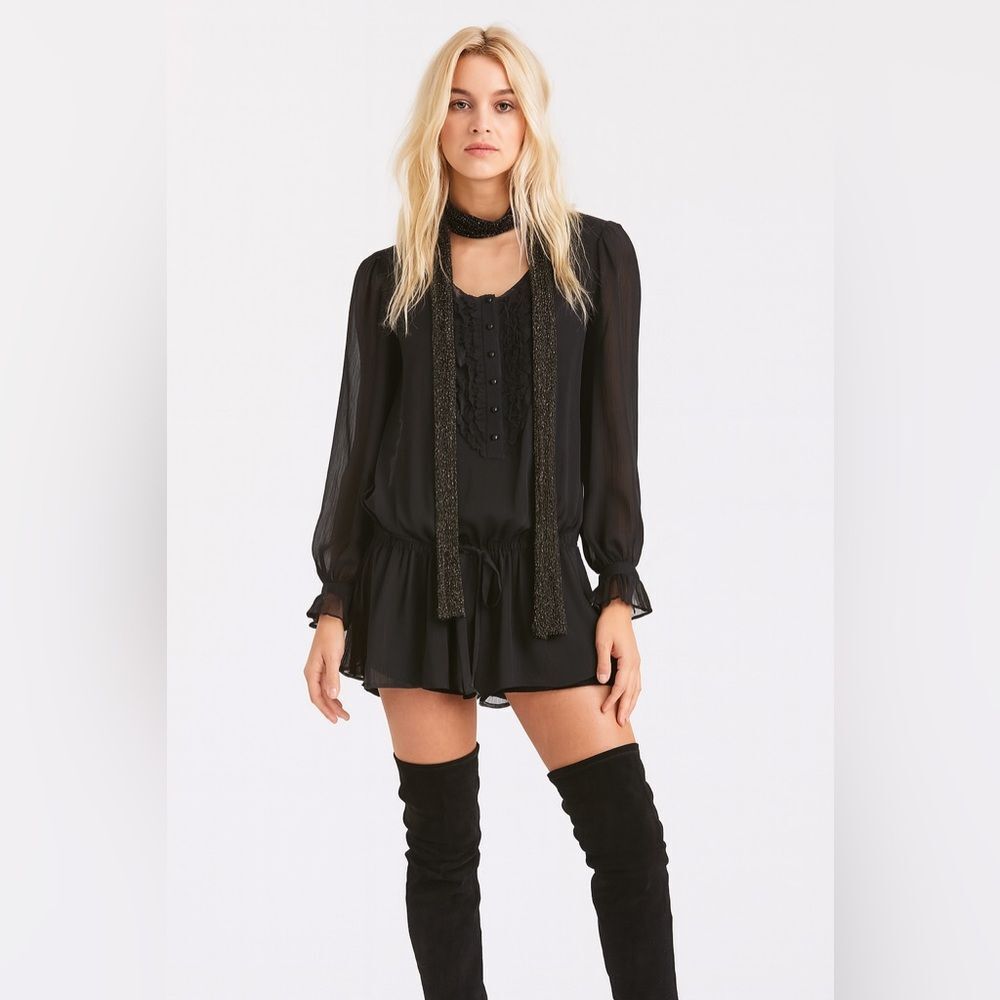 Vintage Guess Jeans Sheer Black Blouse Tunic Top Whimsigoth Dropwaist Blouson L